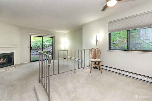 interior space with a baseboard radiator and light colored carpet