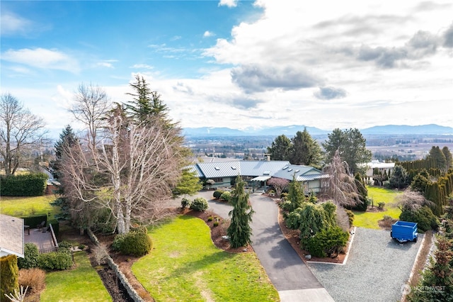 bird's eye view with a mountain view