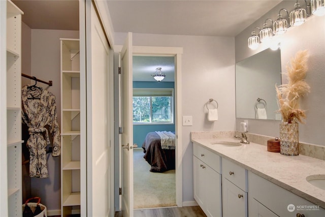 bathroom with vanity and hardwood / wood-style floors