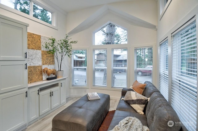 interior space with a wealth of natural light and a high ceiling