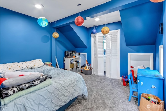 carpeted bedroom with a closet