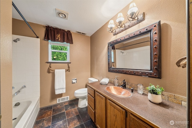 full bathroom with vanity, toilet, and tub / shower combination