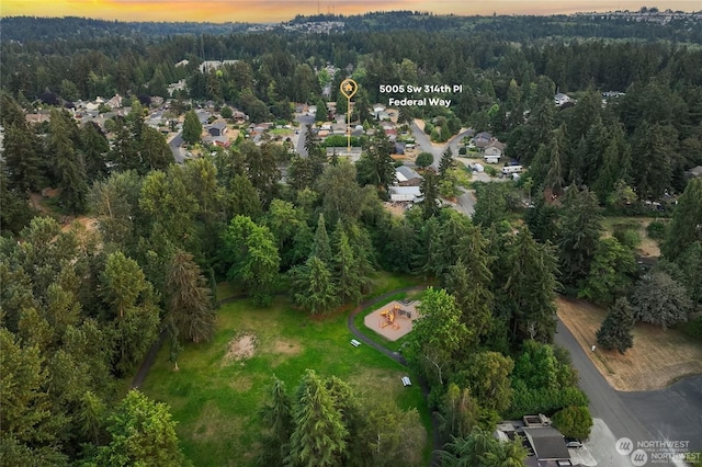 view of aerial view at dusk