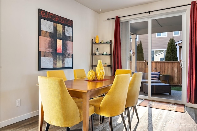 dining space featuring wood-type flooring