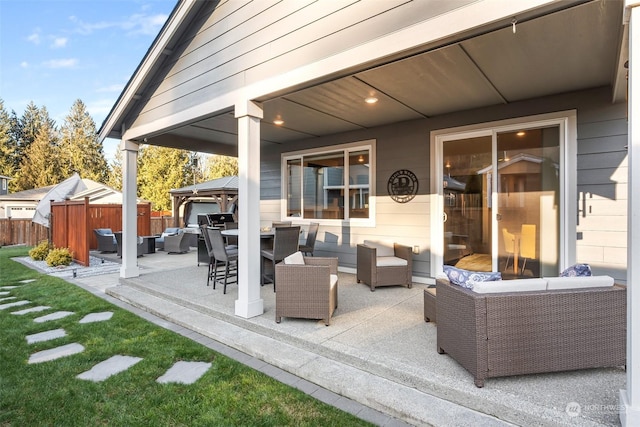 view of patio / terrace featuring a gazebo and outdoor lounge area