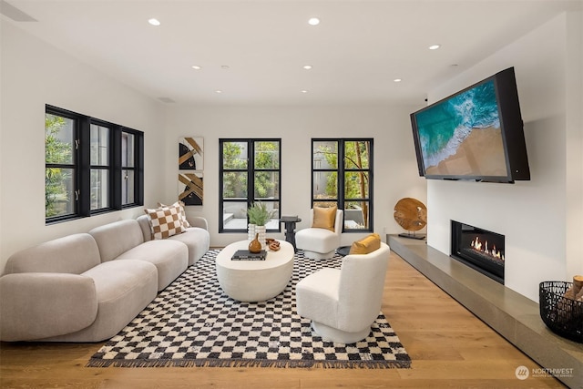 living room with light hardwood / wood-style floors