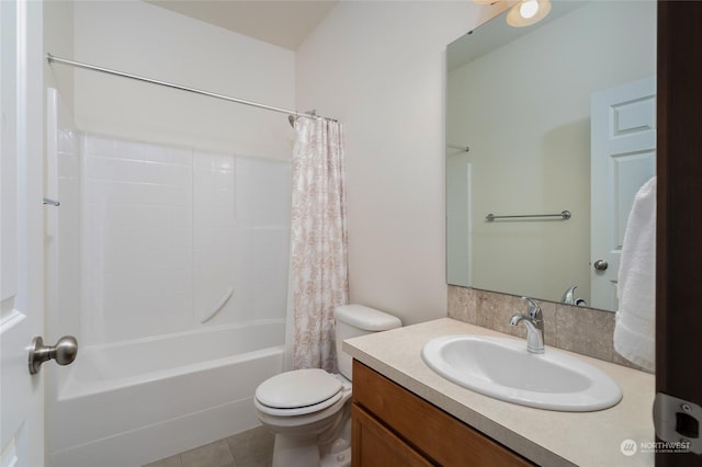 full bathroom with vanity, toilet, tile patterned flooring, and shower / bath combo