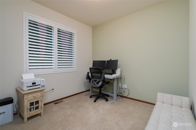 view of carpeted home office