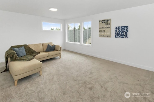 living room with light colored carpet