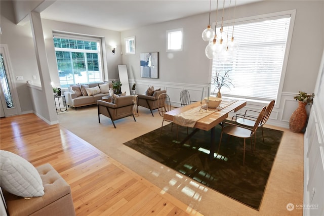 dining room featuring light hardwood / wood-style flooring and plenty of natural light