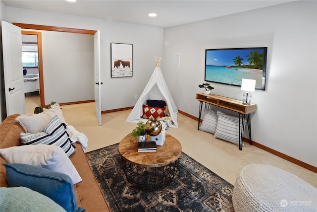 living room with carpet flooring