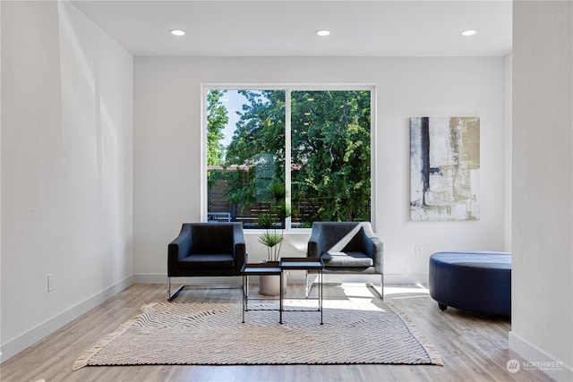 living area with light hardwood / wood-style flooring