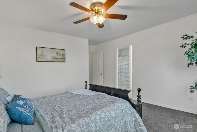 bedroom featuring carpet floors and ceiling fan