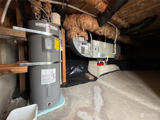 utility room featuring water heater