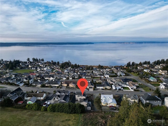 aerial view with a water view