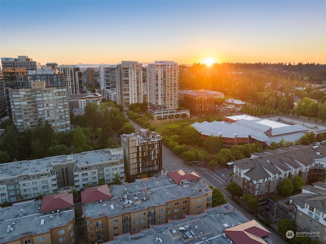 view of aerial view at dusk