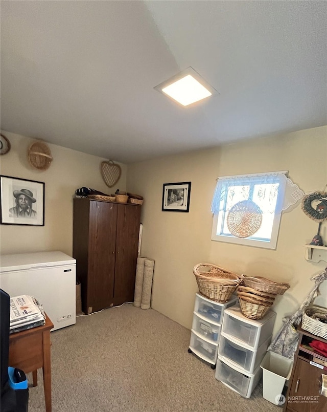 misc room featuring light colored carpet