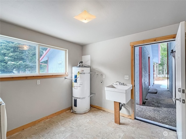 interior space with secured water heater and sink