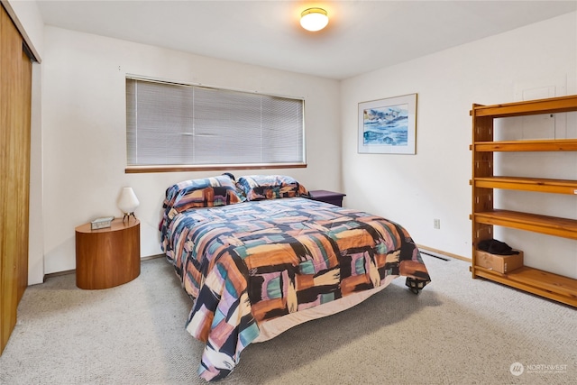 bedroom featuring carpet floors and a closet