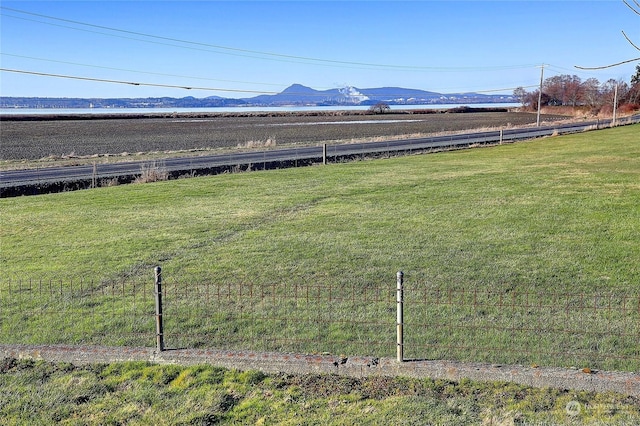 view of yard with a mountain view and a rural view