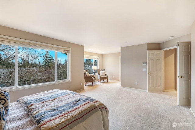 bedroom with light colored carpet