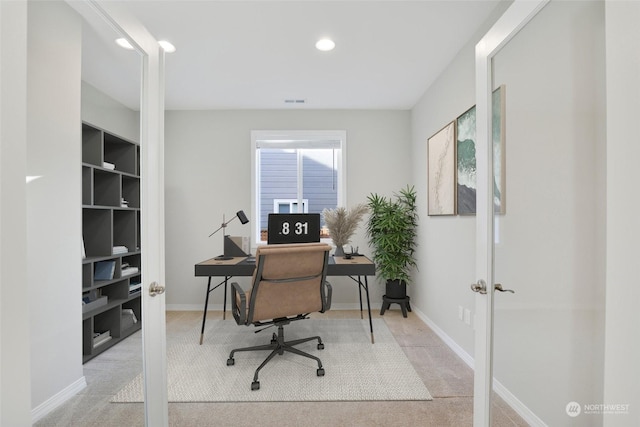 view of carpeted home office