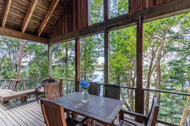 wooden deck with a water view