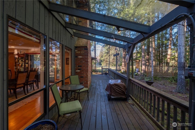 wooden terrace featuring a pergola