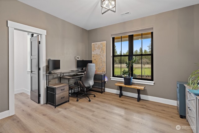 office area featuring light wood-type flooring