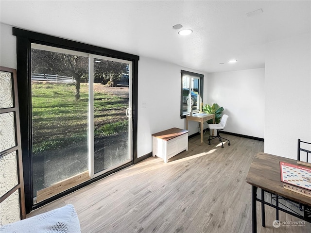 interior space with light hardwood / wood-style flooring