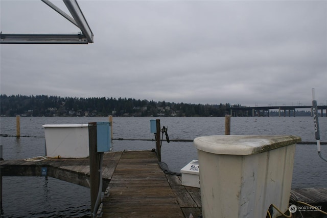 view of dock featuring a water view