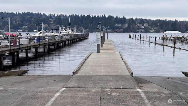 view of dock featuring a water view