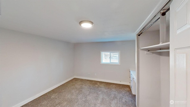 interior space featuring light colored carpet and a closet