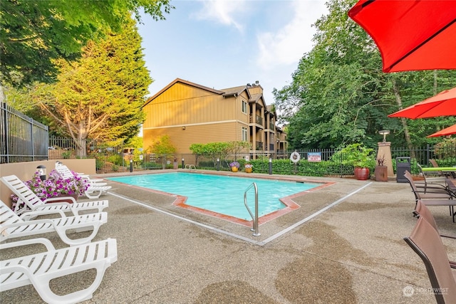 view of swimming pool with a patio area