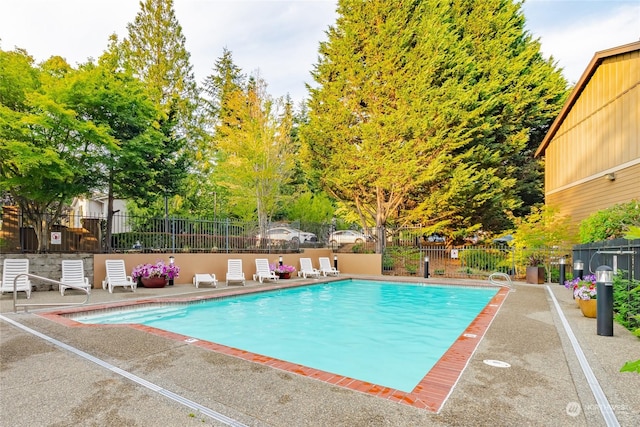 view of swimming pool featuring a patio