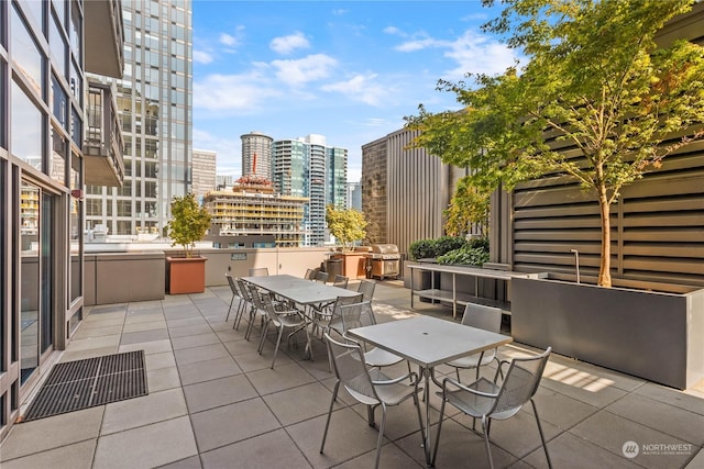 view of patio featuring a grill