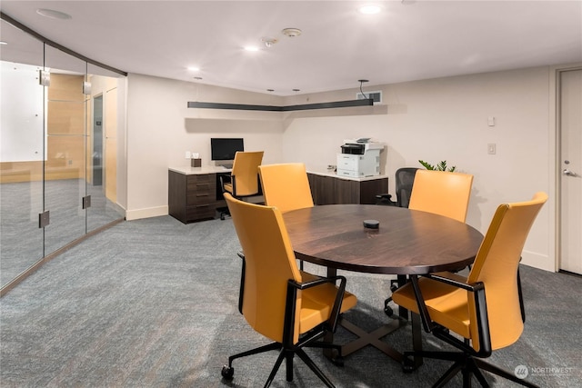 dining area with light carpet