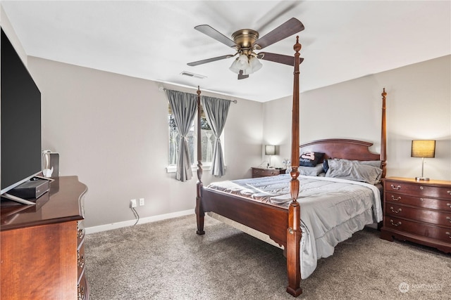 bedroom featuring carpet and ceiling fan