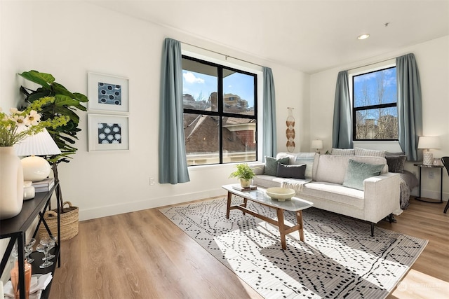 living room featuring light wood-type flooring