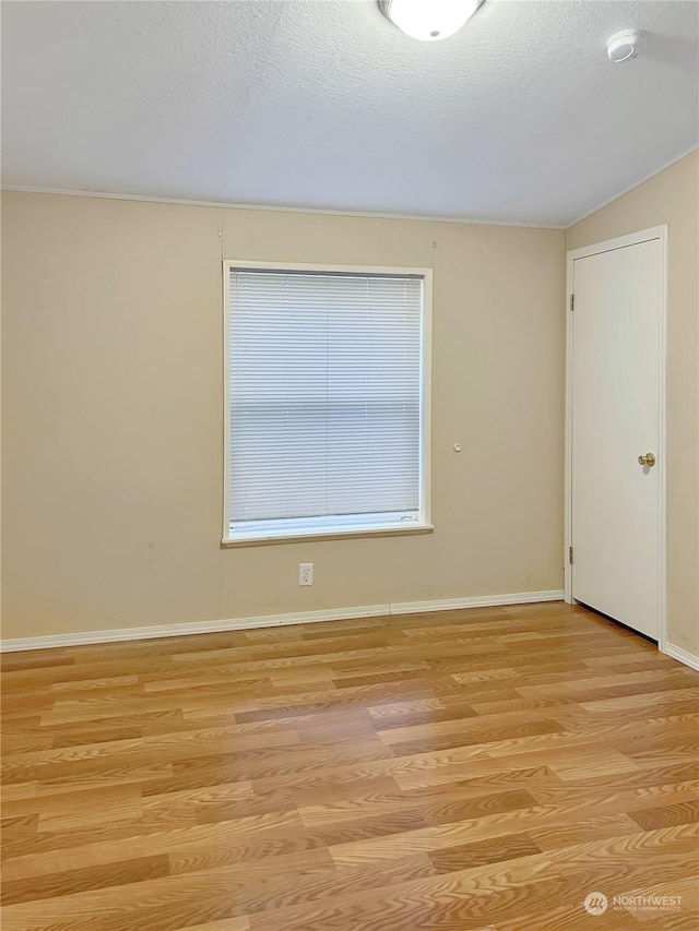 empty room featuring a textured ceiling and light wood-type flooring