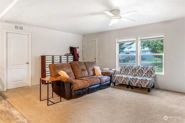 living room with ceiling fan