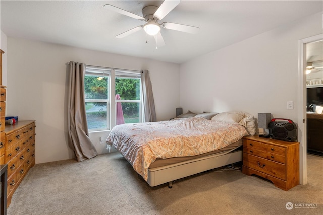 bedroom featuring carpet flooring and ceiling fan