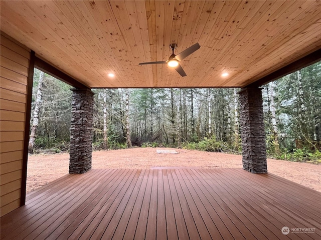 wooden deck with ceiling fan