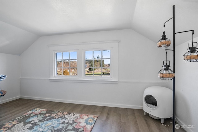 bonus room with lofted ceiling and dark wood-type flooring