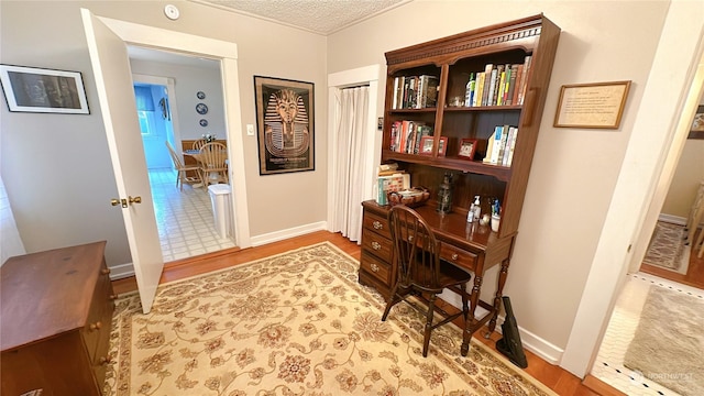 interior space with a textured ceiling