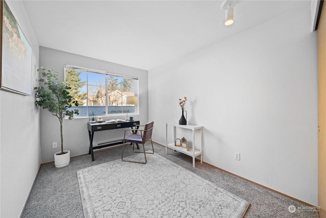 view of carpeted home office