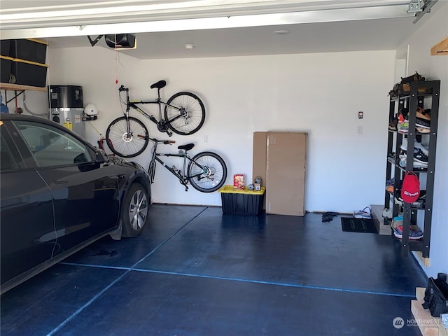 garage featuring water heater