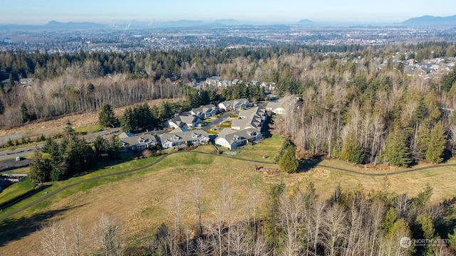 birds eye view of property featuring a mountain view