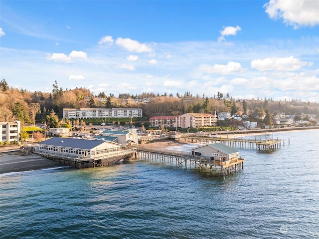 view of dock with a water view