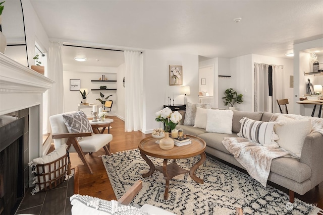 living room featuring dark hardwood / wood-style flooring